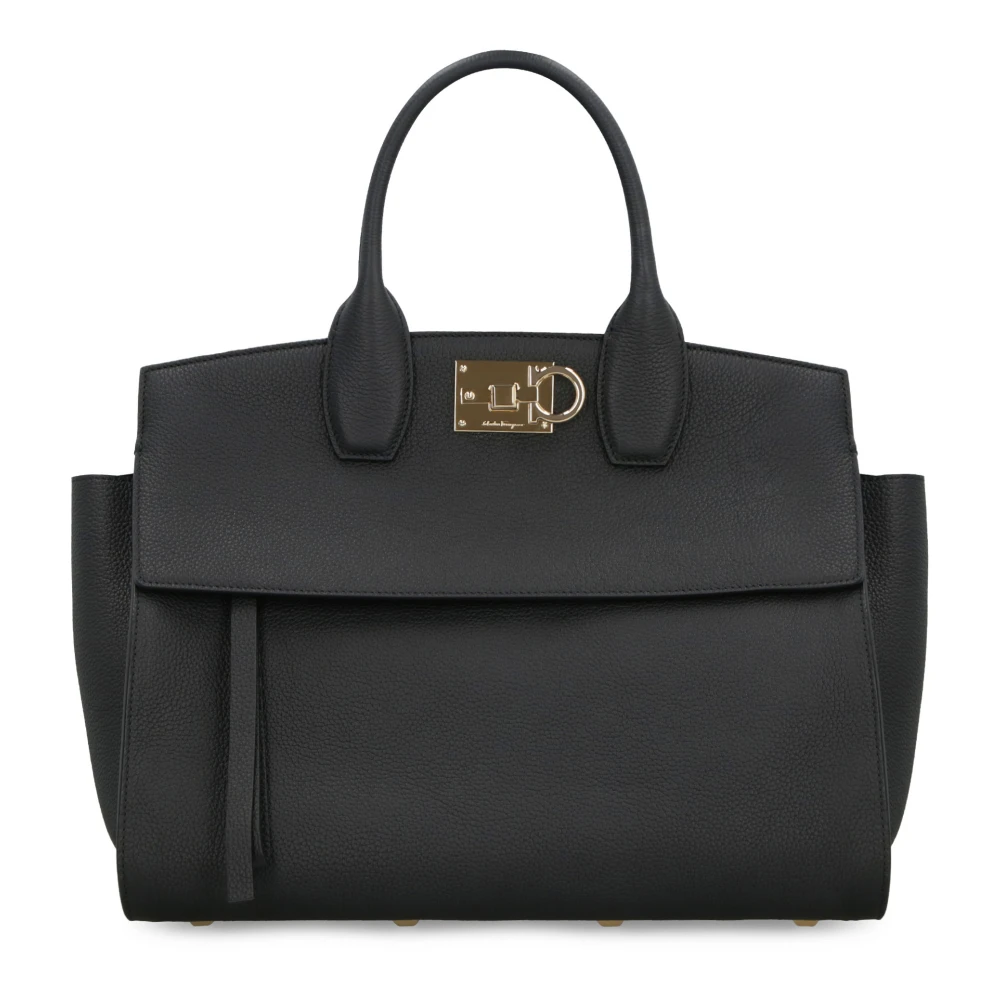 Salvatore Ferragamo Zachte leren handtas met sluiting Black Dames