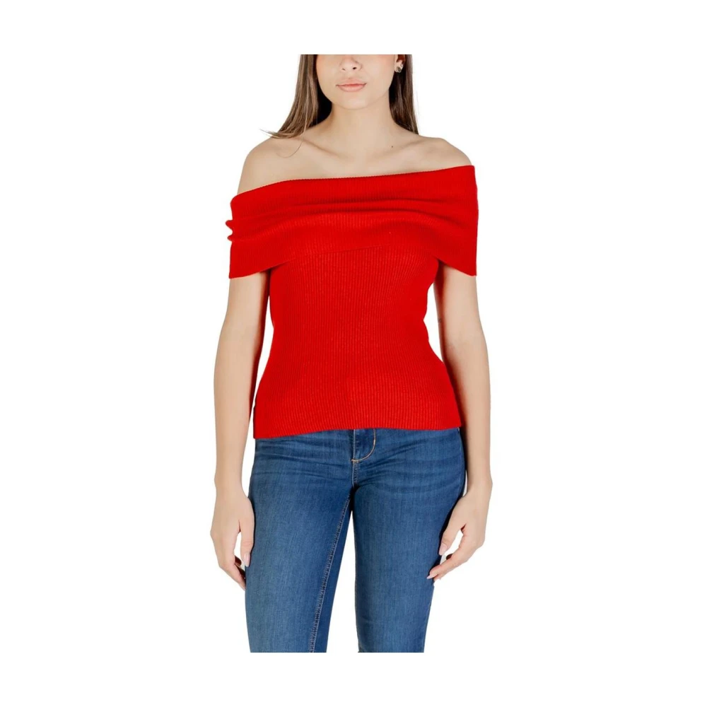 Only Women's Red Round-Neck Knitwear, M, Polyester Knit Jumper