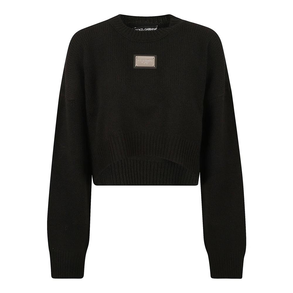 Dolce & Gabbana Zwarte Sweaters Pull Girocollo Black Dames
