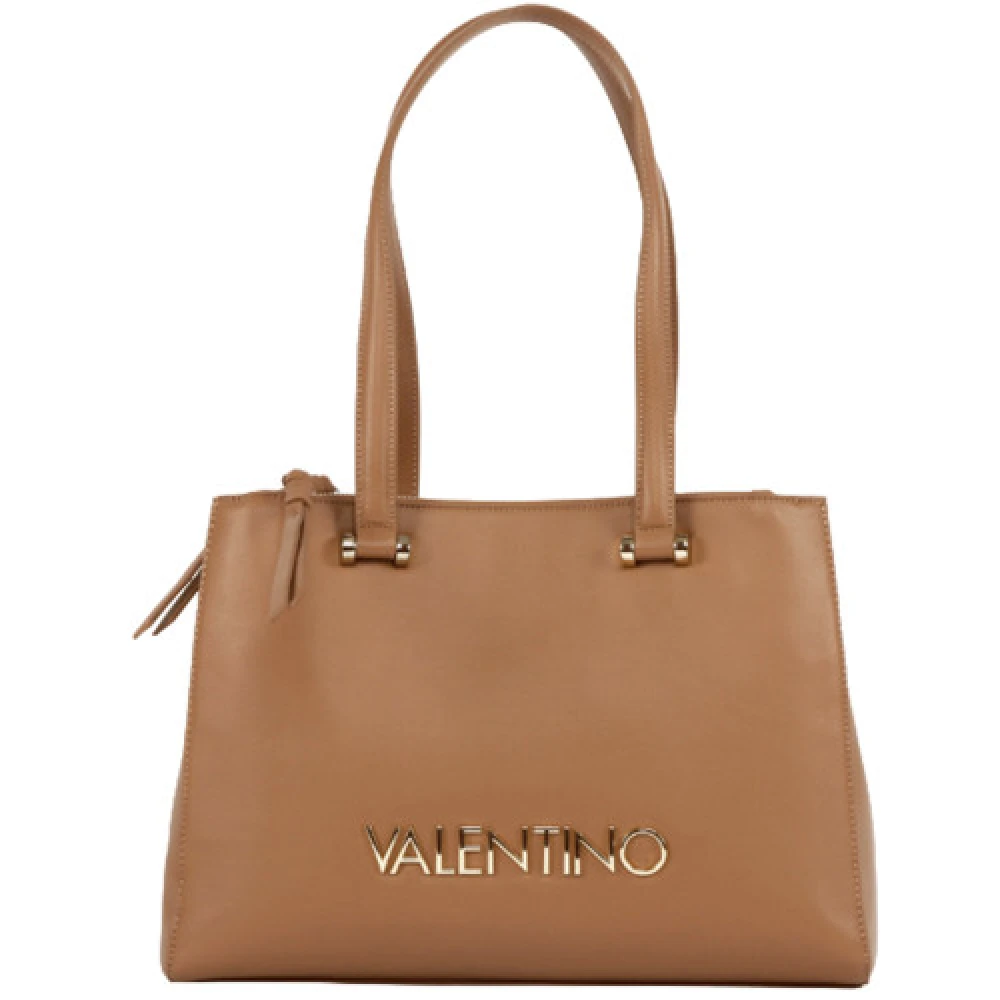 Valentino by Mario Valentino Beige Handväska med Guld Valentino Inskription Beige, Dam