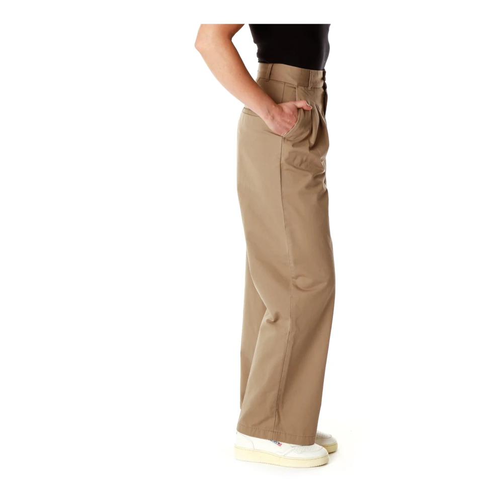 Carhartt WIP Hoge Taille Loose Fit Katoenen Broek Beige Dames