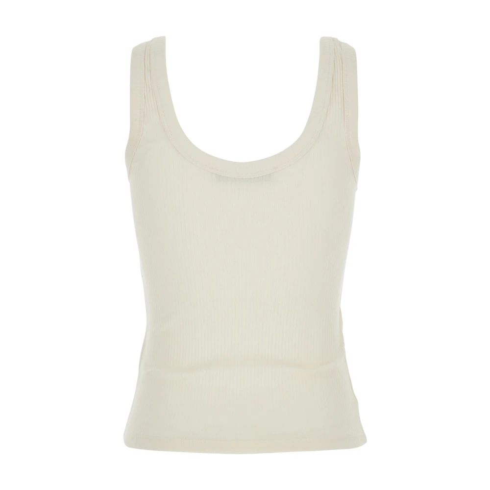Tela Geribbelde U-hals Katoenen Top Vrouw White Dames