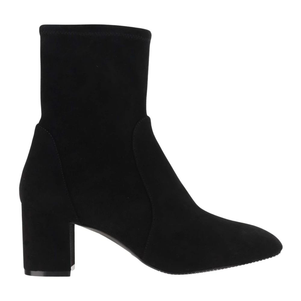 Stuart Weitzman Svarta Mocka Ankelboots med Klack Black, Dam