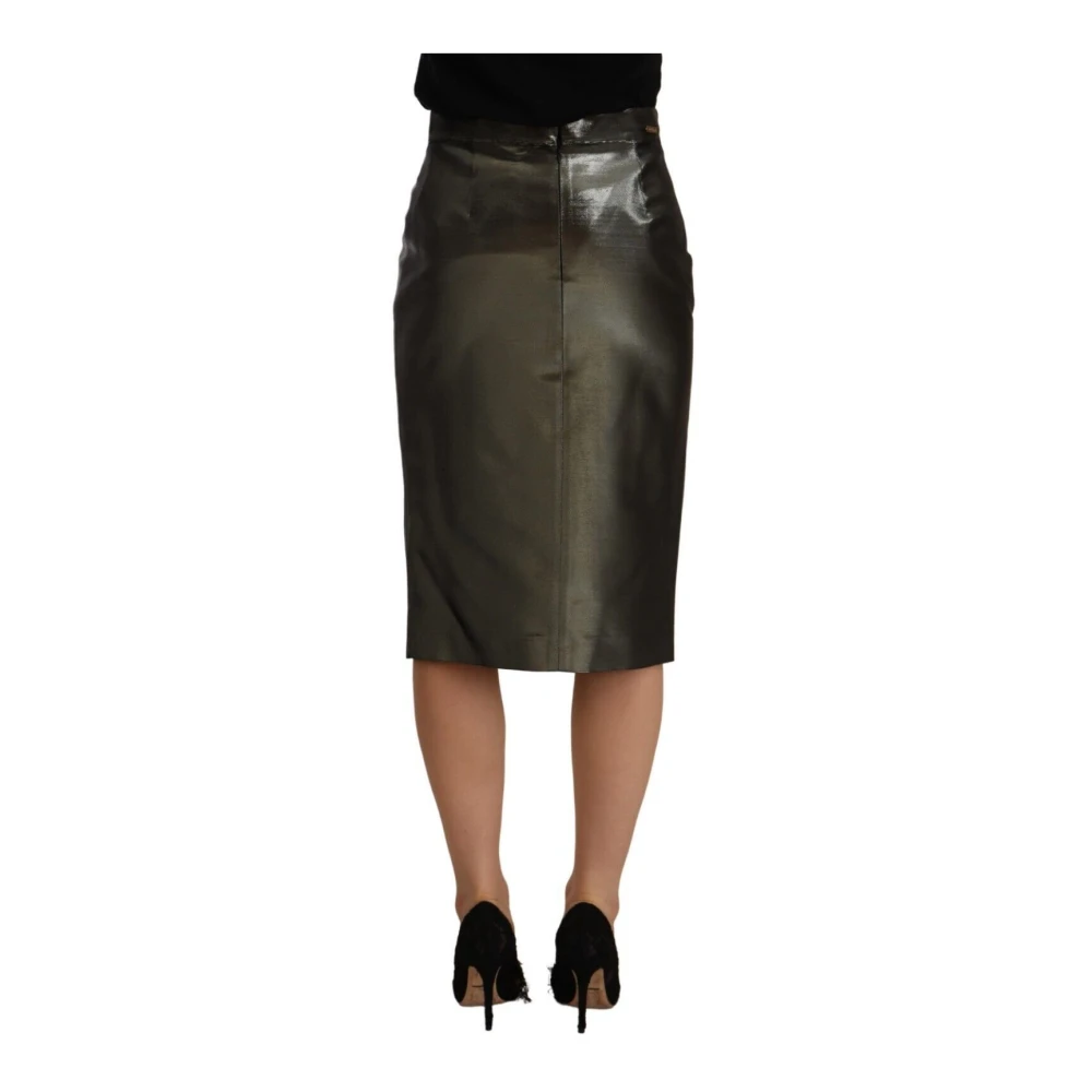 Gianfranco Ferré Elegante Metallic Grijze High-Waisted Midi Rok Gray Dames