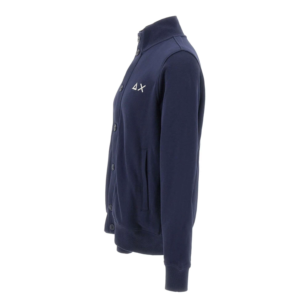 Sun68 Heren Katoenen Vest Blauw Opstaande Kraag Blue Heren
