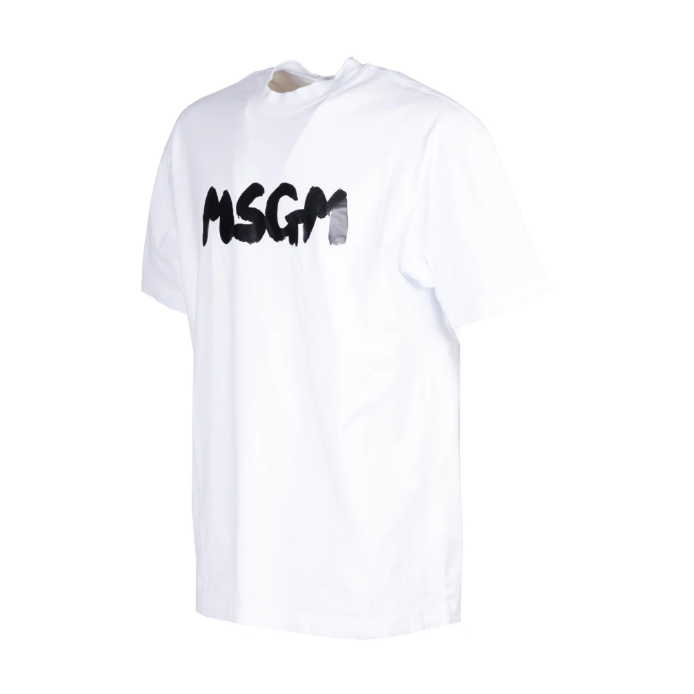 Msgm Witte Geborstelde Logo T-shirt White Heren