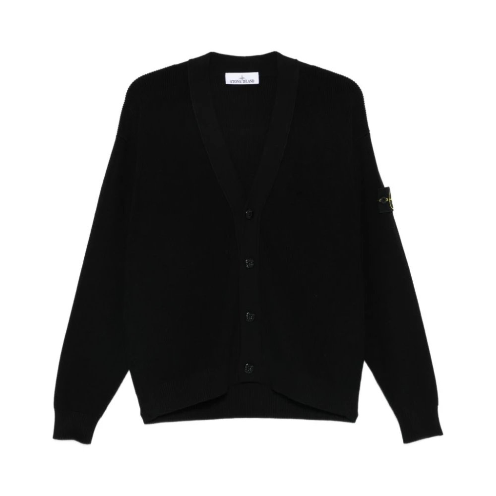 Stone Island Black V-Neck Cardigan - Male - Cardigans - M - Knitwear
