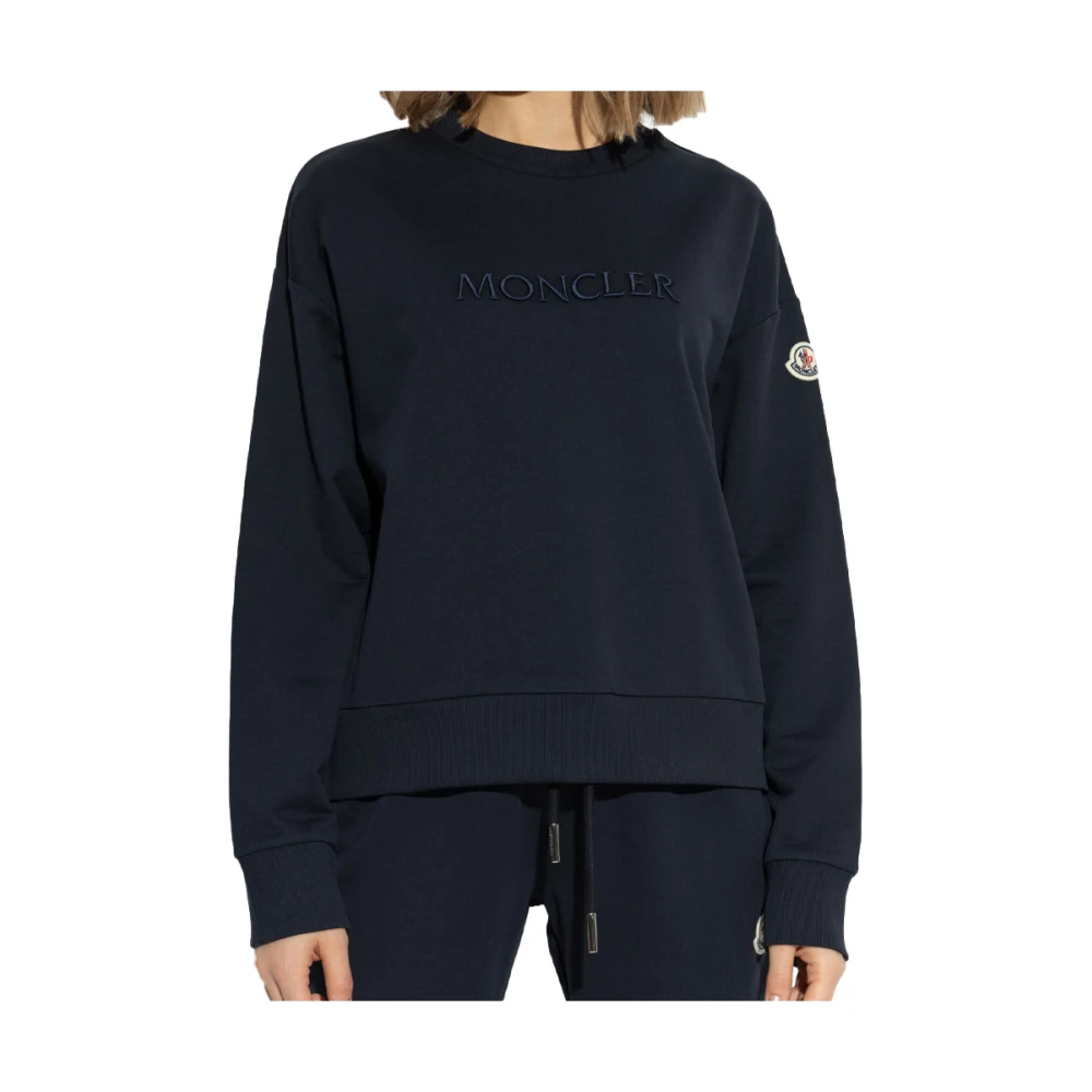 Moncler Logo Sweatshirt Navy Katoen Ronde Hals Blue Dames