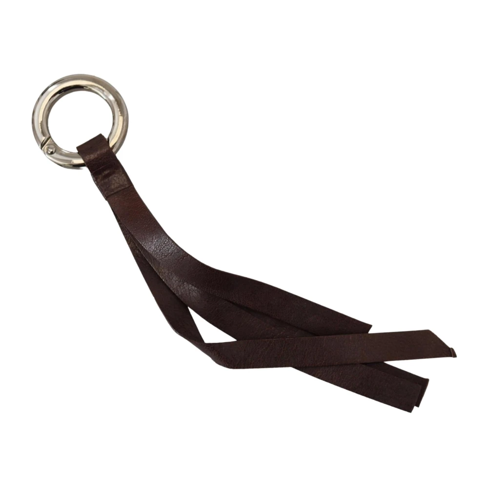 Costume National Women's Brown Stylish Brass And Leather Keychain With Logo Engraved Hardware