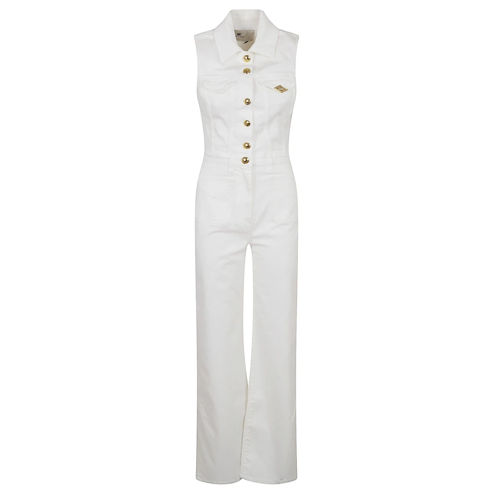 Elisabetta Franchi Women's White Denim Jumpsuit With Logo Detail