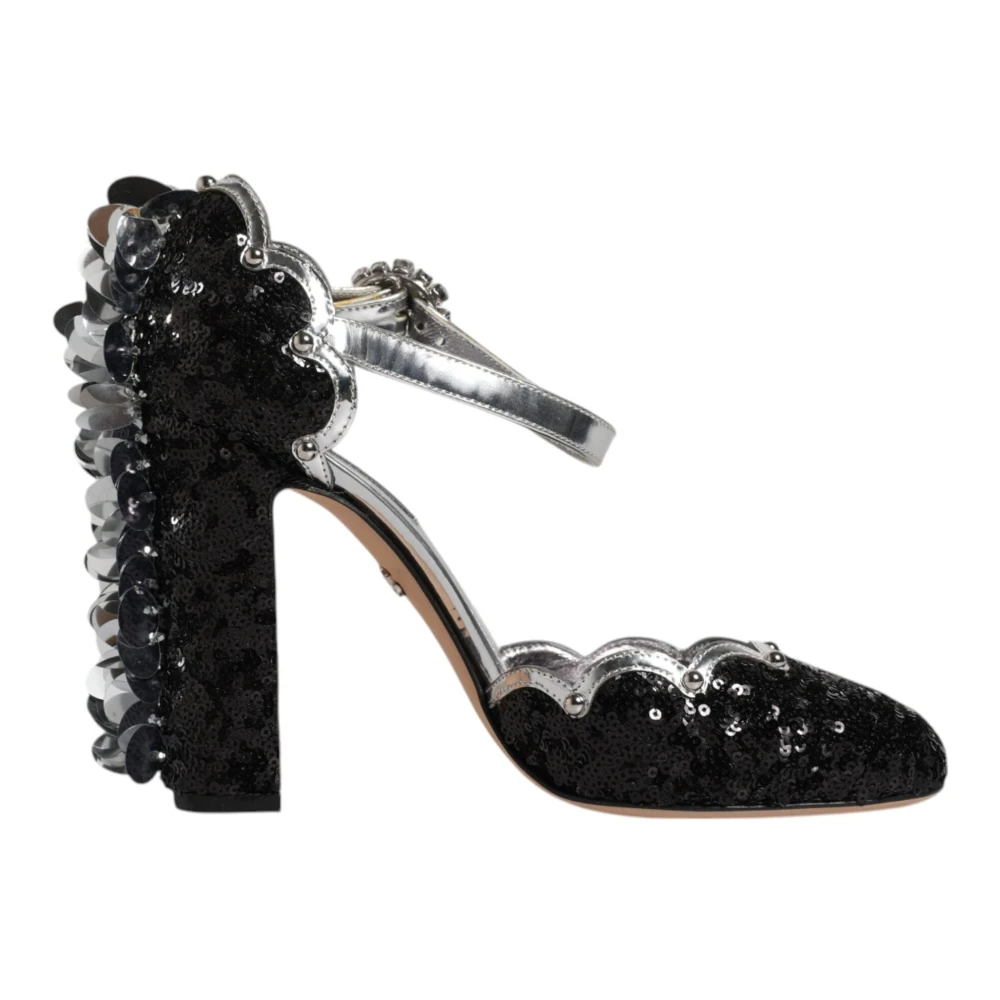 Dolce & Gabbana Women's Black Silver Sequin Heels Sandals - Pumps - 5 Uk- Shoes