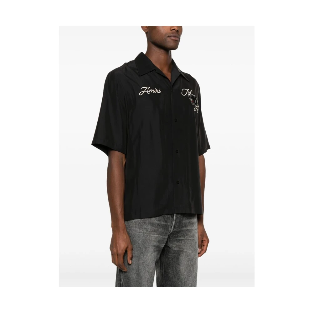 Amiri Panther Patch Camp Collar Shirt Black Heren
