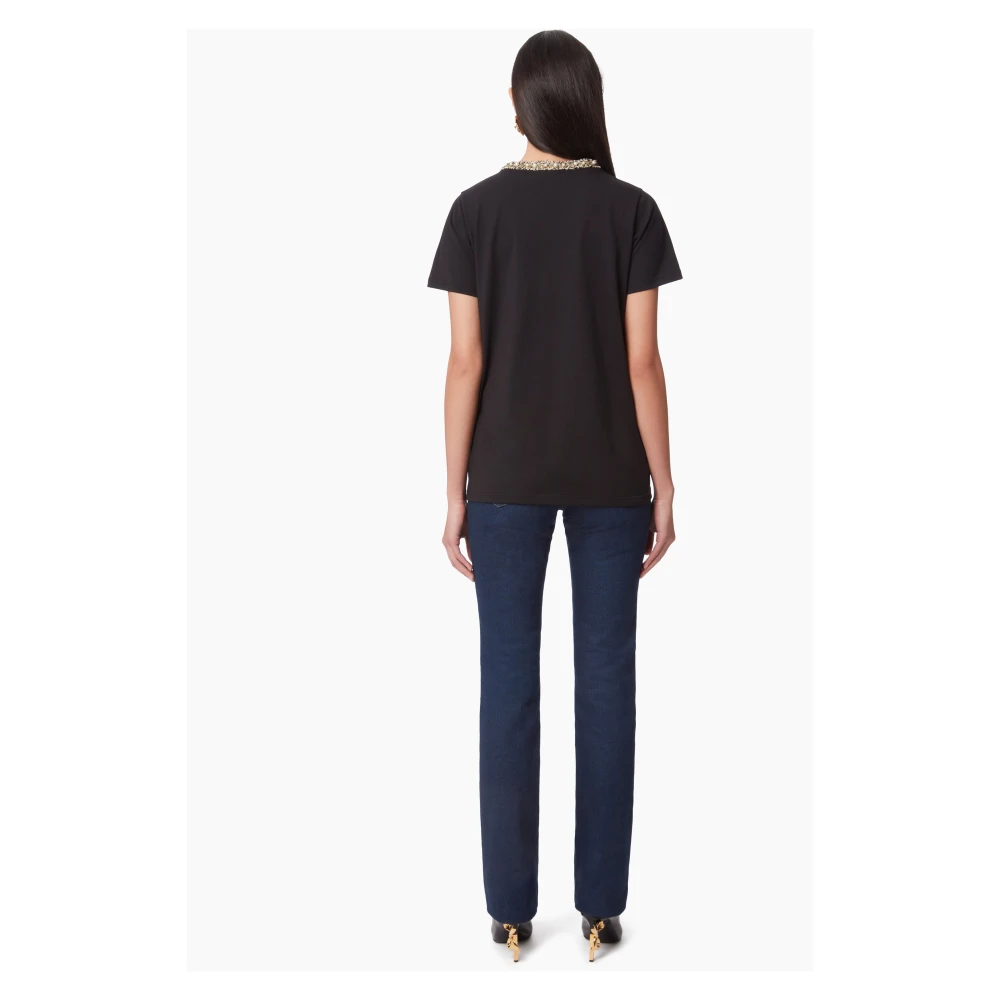 Nina Ricci Zwart Beaded Neckline T-Shirt Black Dames