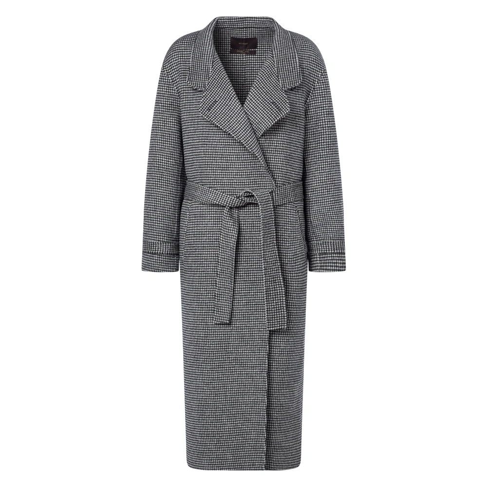 Windsor Elegante Lange Jas met Houndstooth Patroon Gray Dames