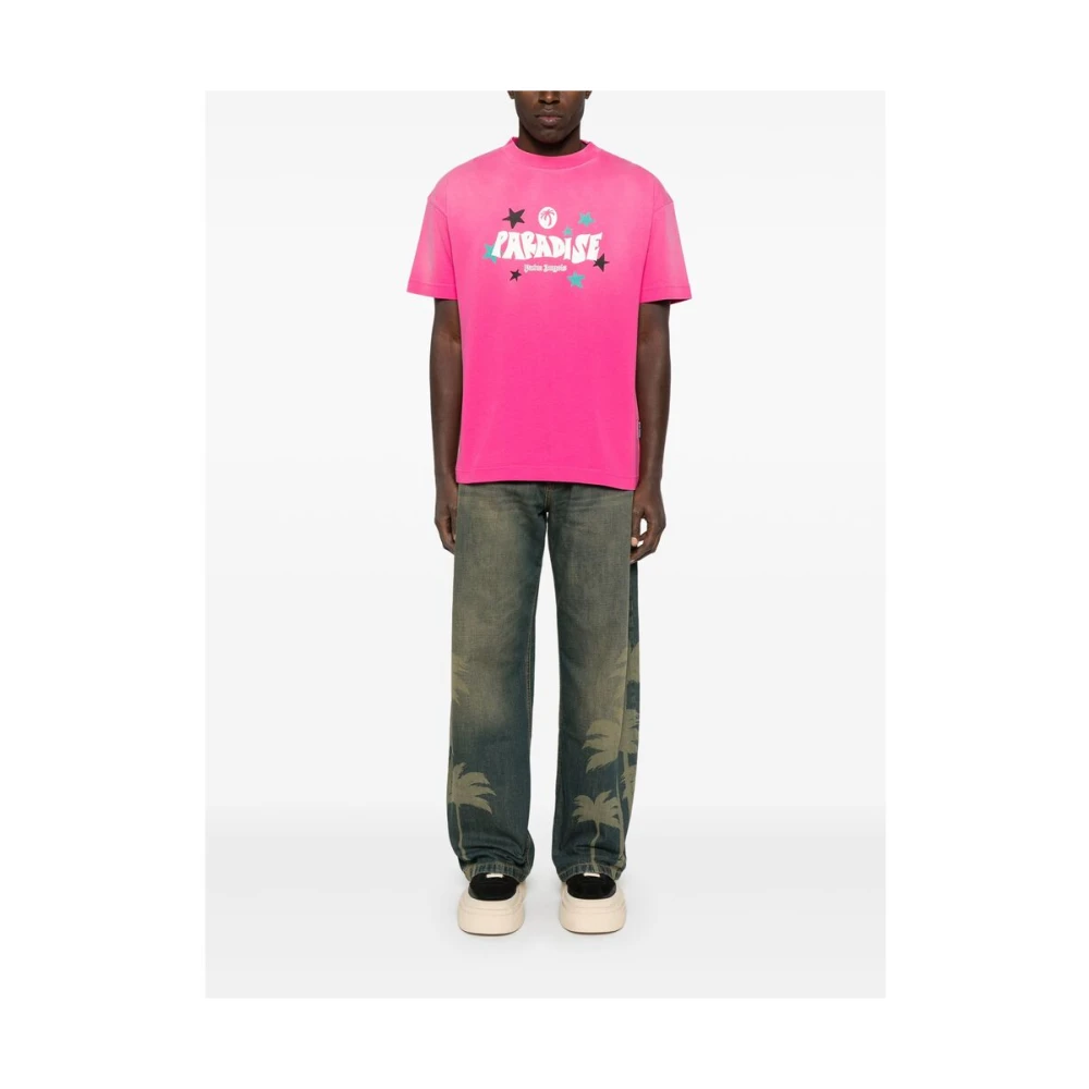 Palm Angels Grafische Print T-shirt met Ronde Hals Pink Heren
