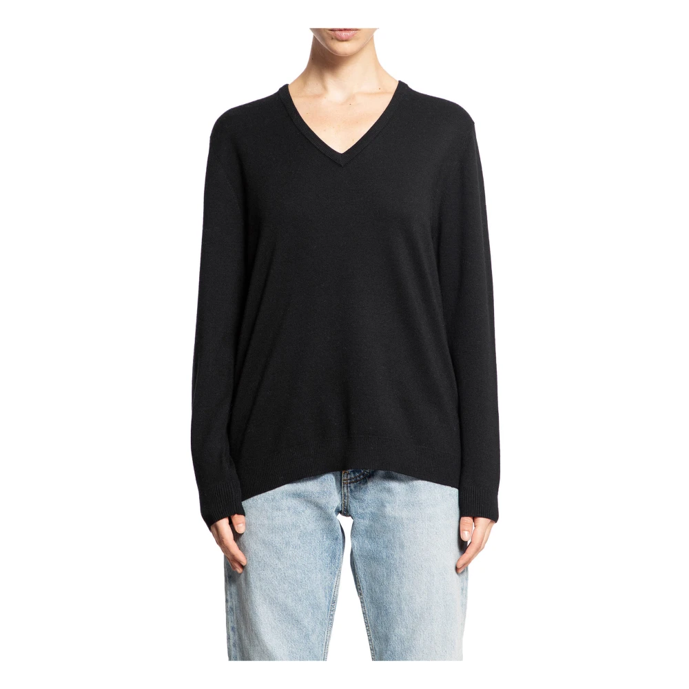 Max Mara Zwarte Wollen Gebreide V-hals Trui Black Dames