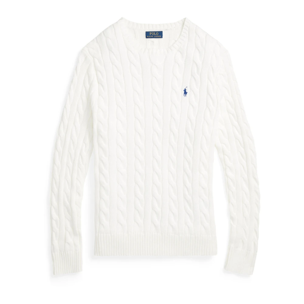 Polo Ralph Lauren Men's White Round-Neck Knitwear, Xl, Cable-Knit Crewneck Jumper