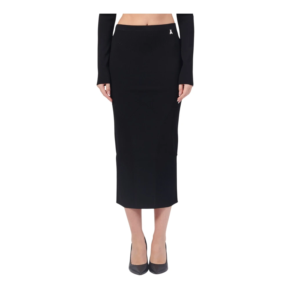 PATRIZIA PEPE Zwarte Midi Rok met Vliegdetail Black Dames