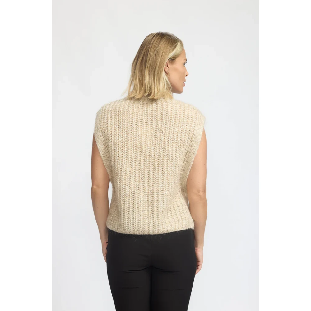 2-Biz V-hals gebreide trui Beige Dames