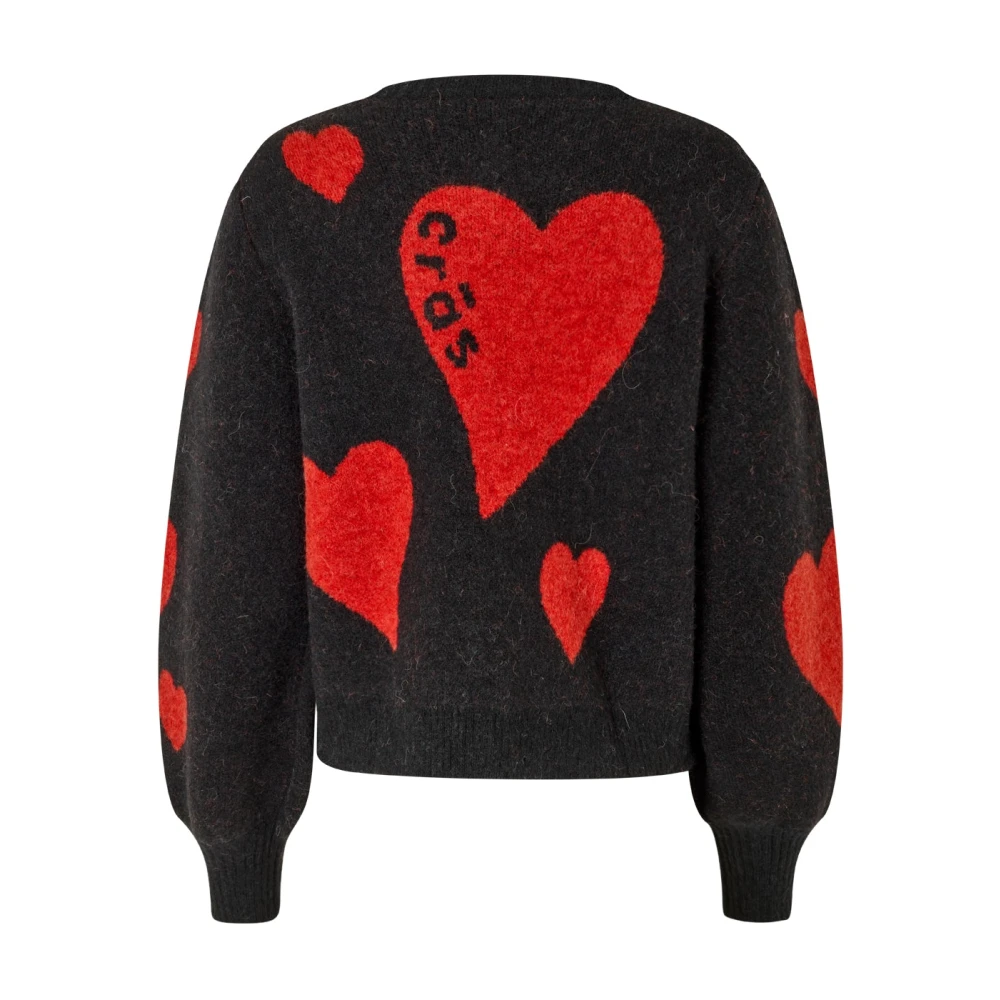 Cras Zwarte Harten Cardigan met Hartknopen Black Dames