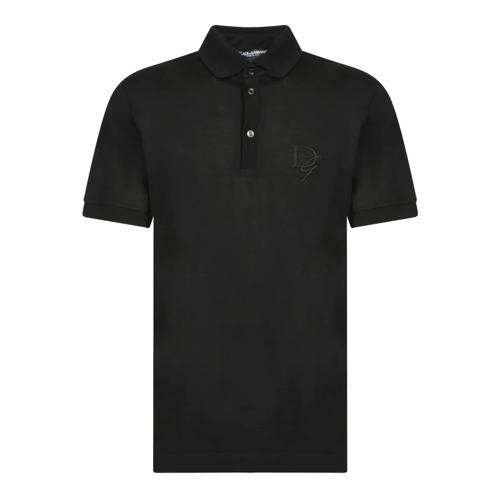Dolce & Gabbana Black Polo Shirts, Male, L, Embroidered Logo Polo