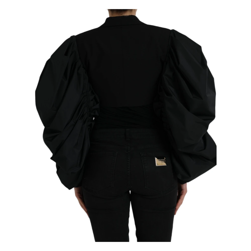 Dolce & Gabbana Zwarte polyesterjas met pofmouwen Black Dames