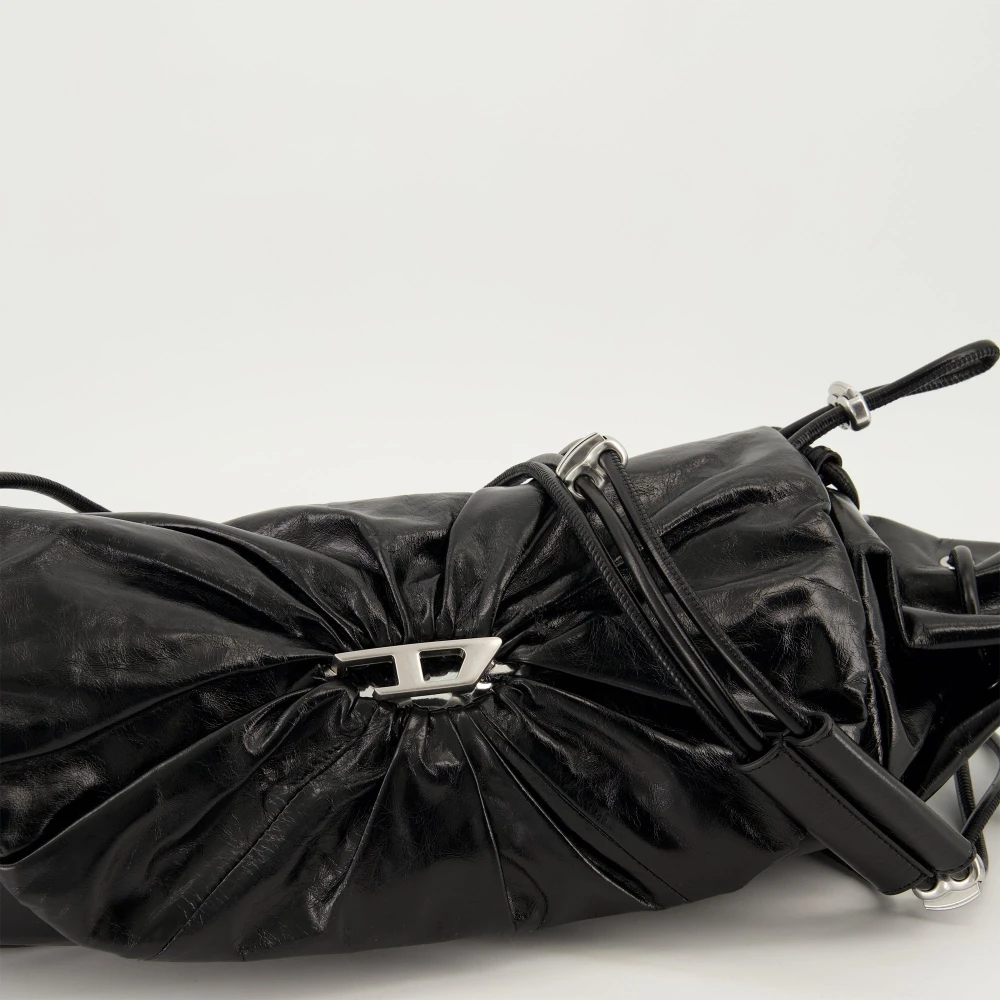 Diesel Zwarte leren Scrunch-D tas Black Dames