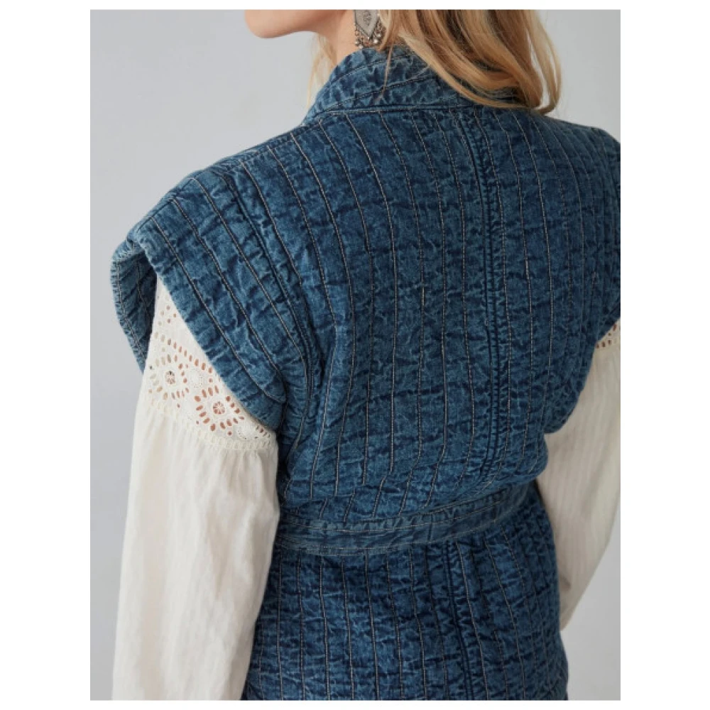 Maison Hotel Gewatteerde Denim Mouwloos Vest Blue Dames