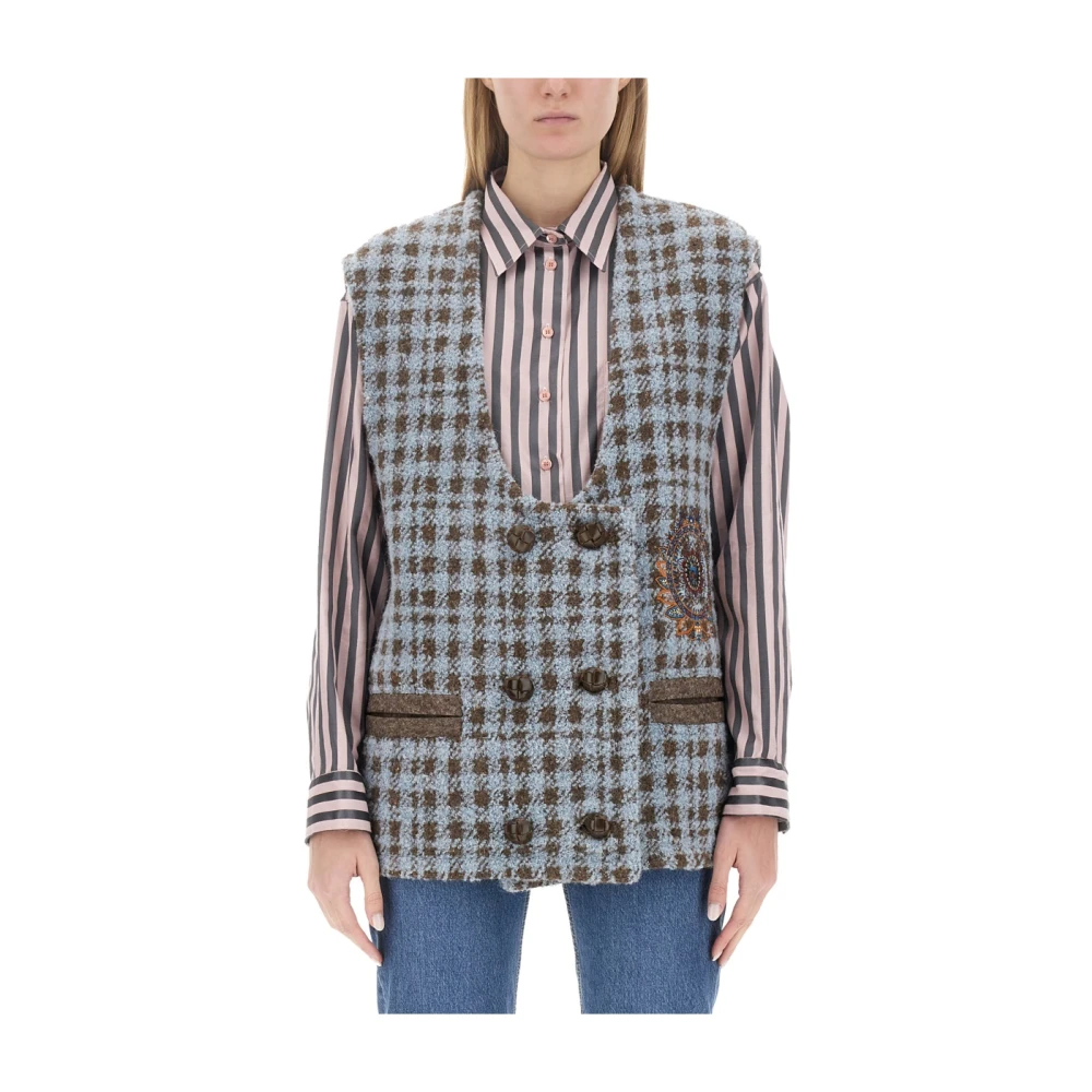 ETRO Gezellig Houndstooth Oversized Vest Multicolor Dames