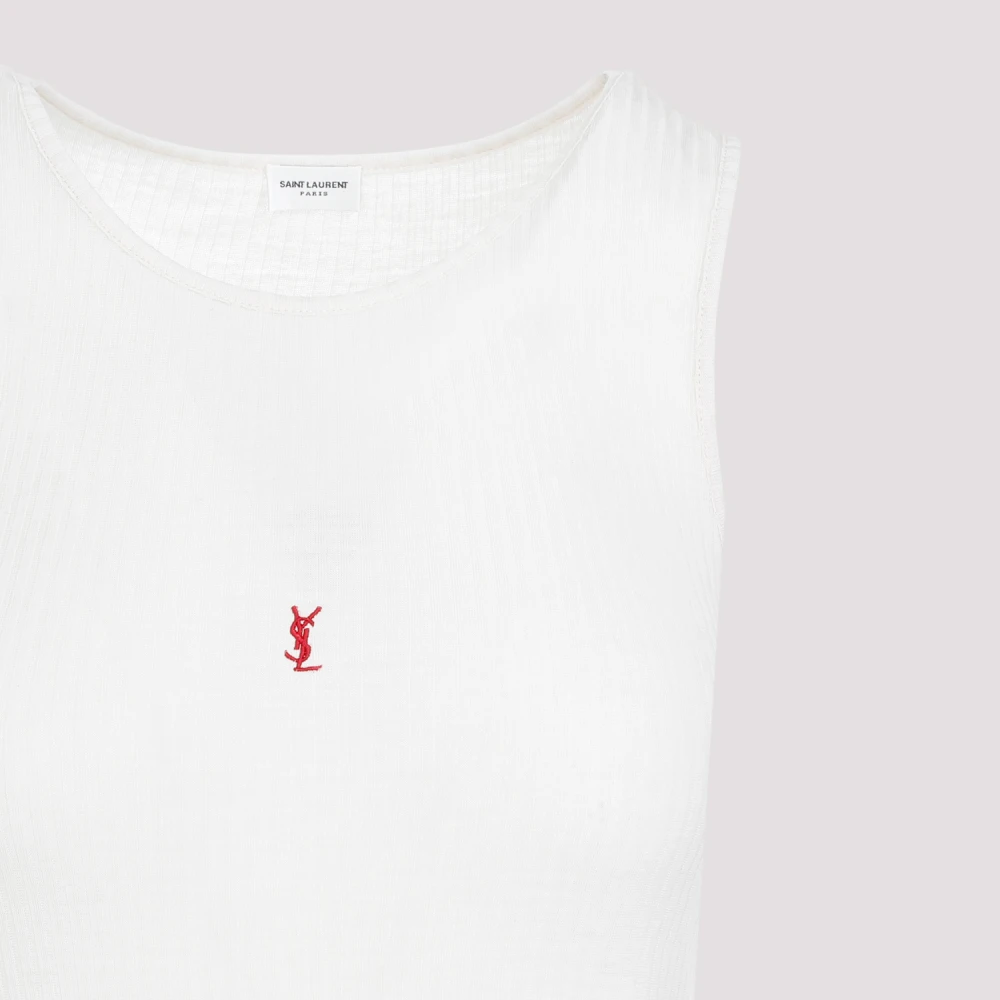 Saint Laurent Geribbelde Wollen Tanktop Naakt & Neutrals White Dames