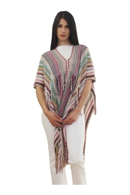 Lång Poncho med sicksackmönster