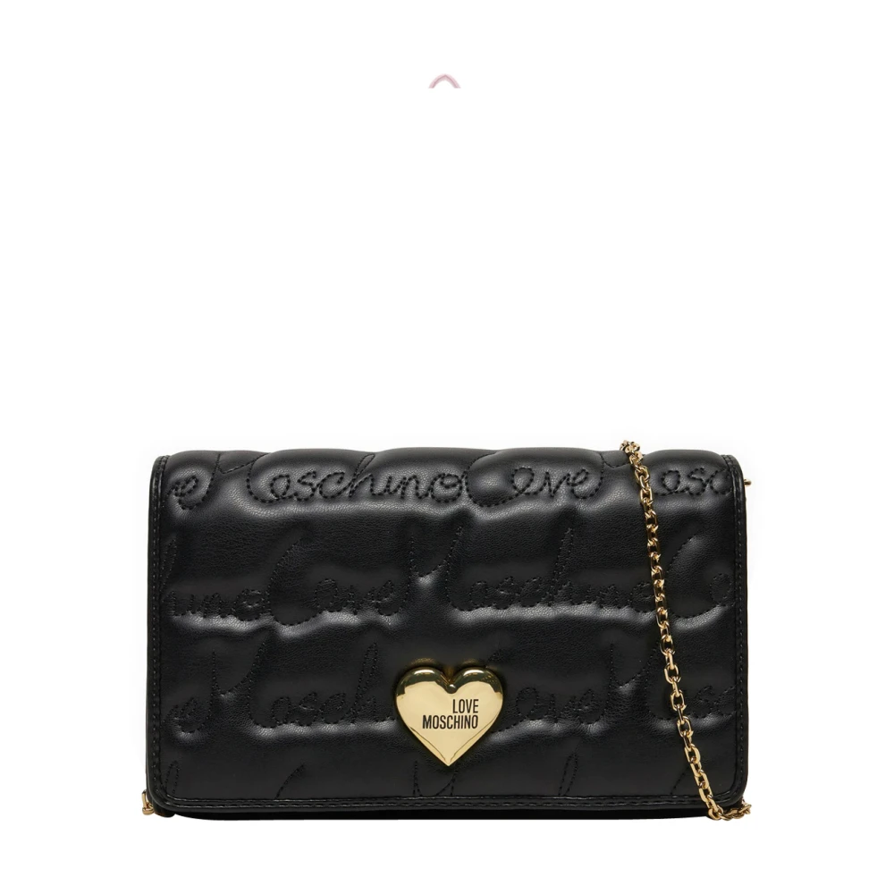 Love Moschino Zwarte schoudertas met gouden details Black Dames