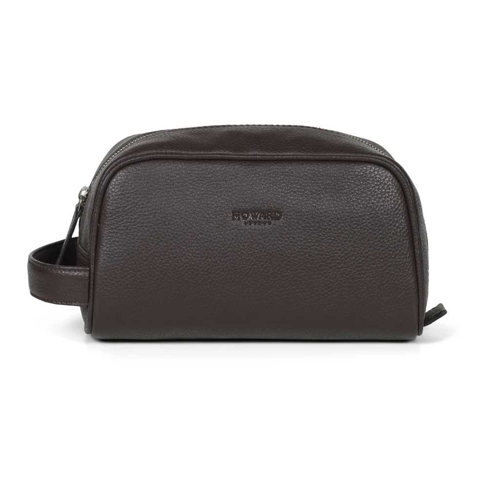 Howard London Donkerbruine leren heren toilettas Brown Heren