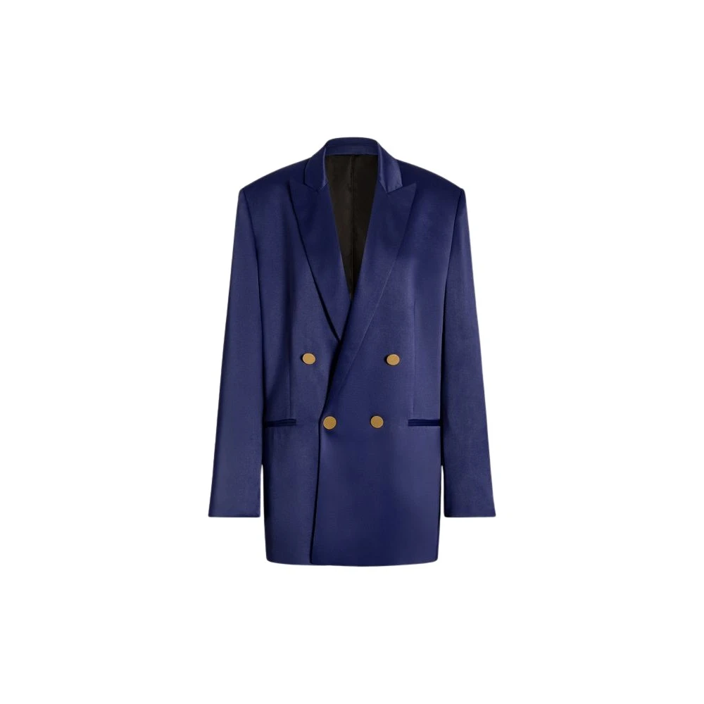 Alberta Ferretti Blue Shiny Satin Double-Breasted Jacket - Female - Blazers - L - Jackets