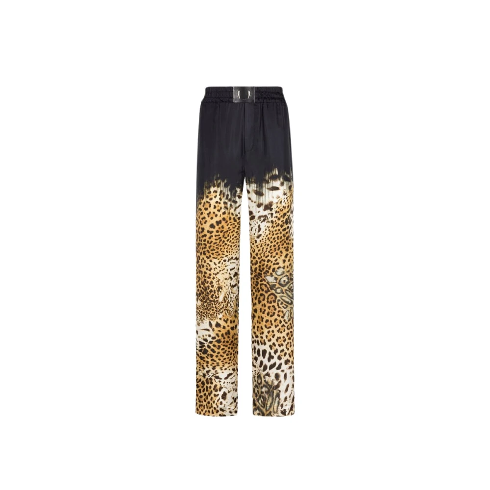 Roberto Cavalli Luipaardprint Zijden Broek met Tiger Tooth Hangers Multicolor Heren