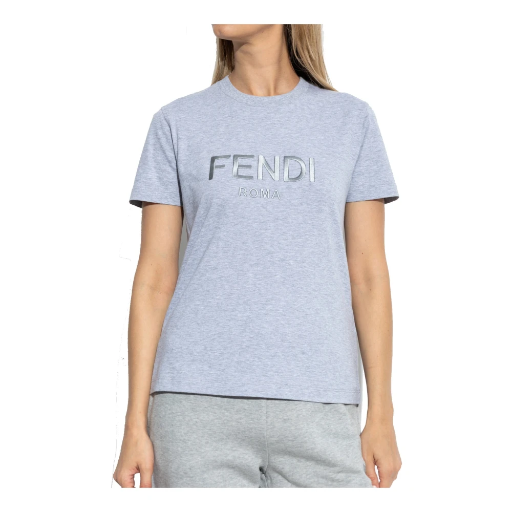 Fendi Logo Katoenen T-shirt Vrouwen Italië Gray Dames