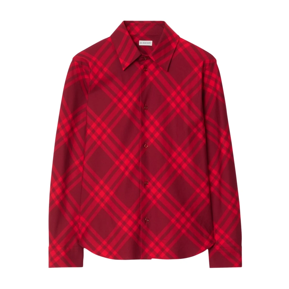 Burberry Geruite Flanellen Shirt Knoopsluiting Klassieke Kraag Red Dames