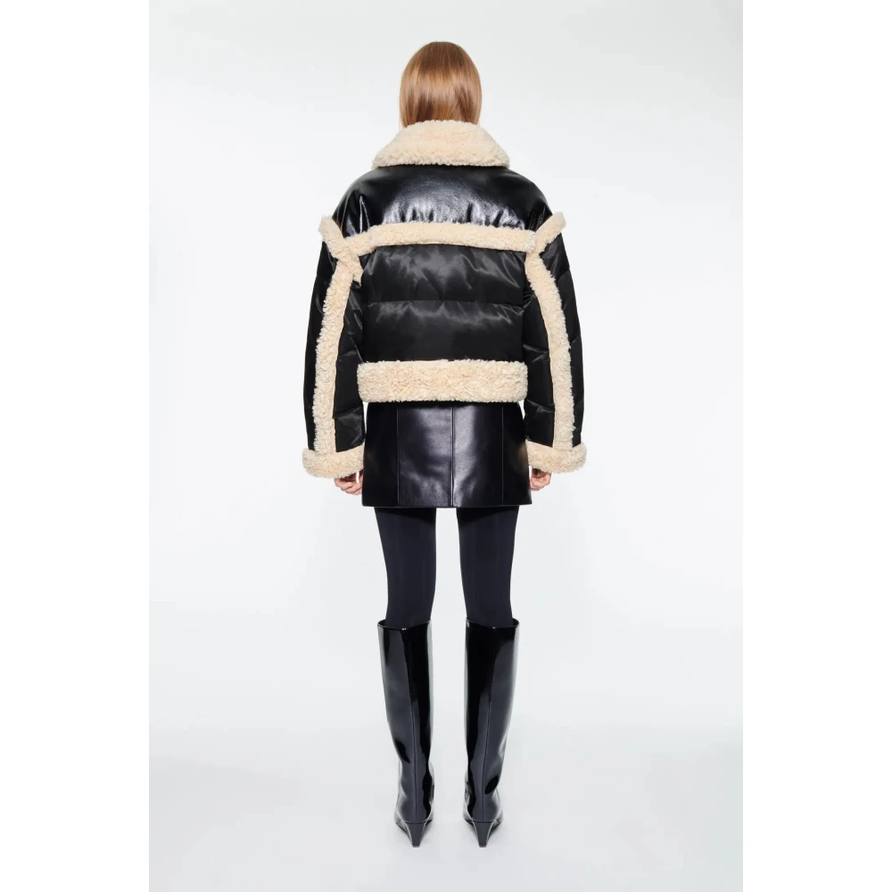 Stand Studio Korte Pufferjas met Nepbont Black Dames