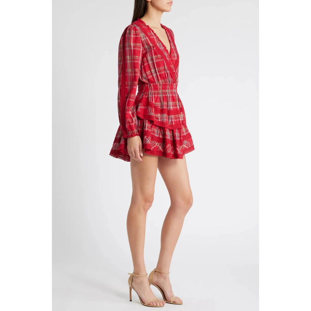 Loveshackfancy Geruite Lange Mouw Minijurk Red Dames