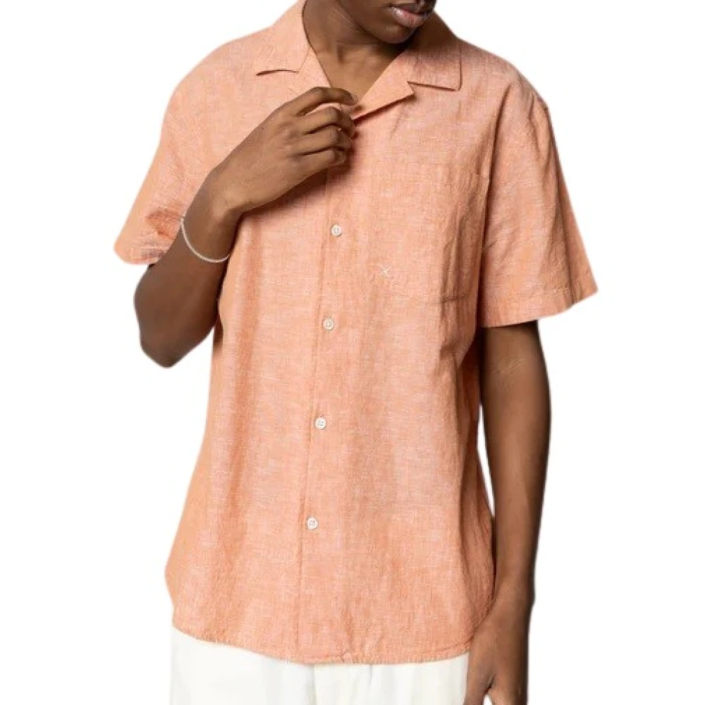 Clean Cut Bowling Shirt in Katoen Linnen Mix Orange Heren