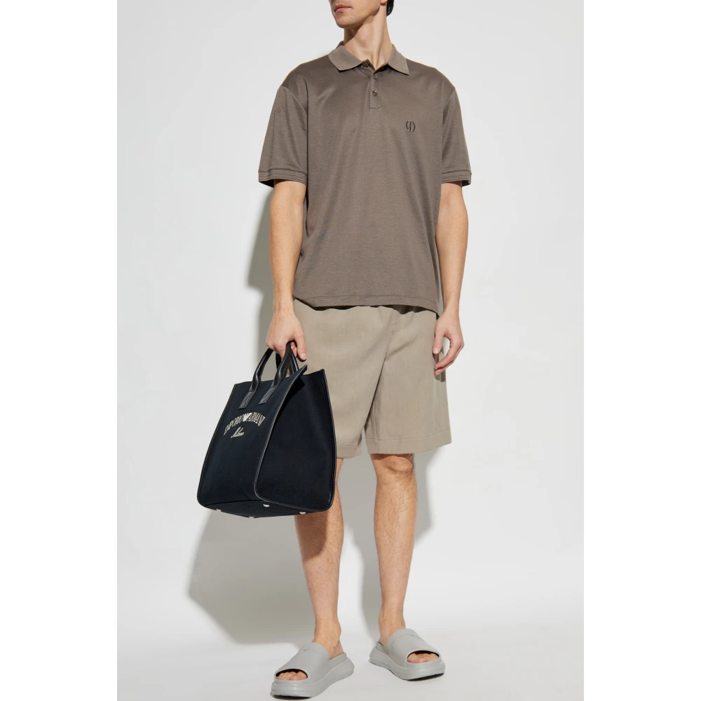 Giorgio Armani Polo met geborduurd logo Brown Heren
