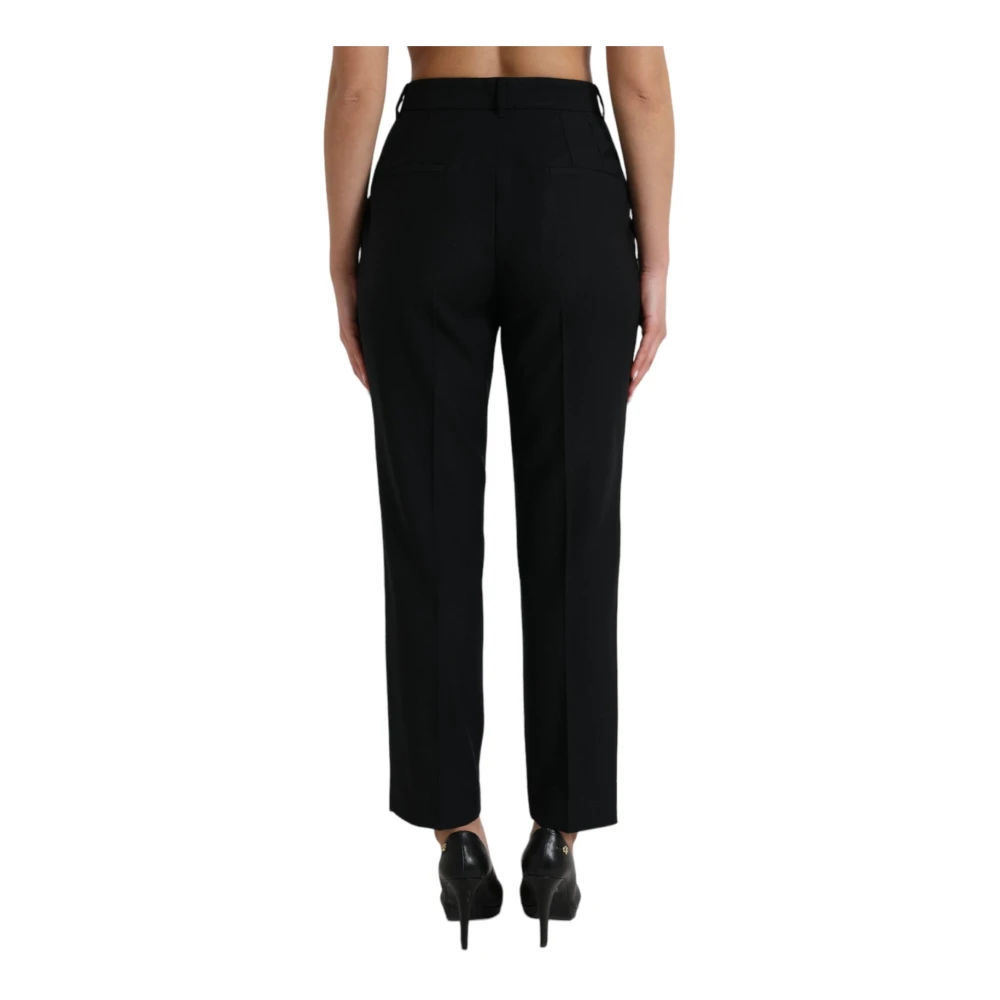 Dolce & Gabbana Zwarte Hoge Taille Wollen Broek Black Dames