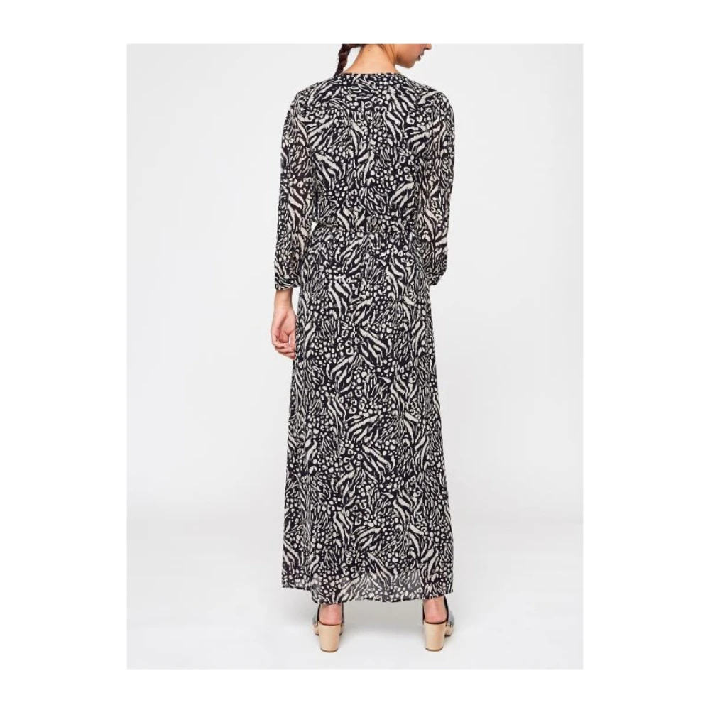 See u soon Gedrukte Lange Jurk V-Hals Glitter Black Dames