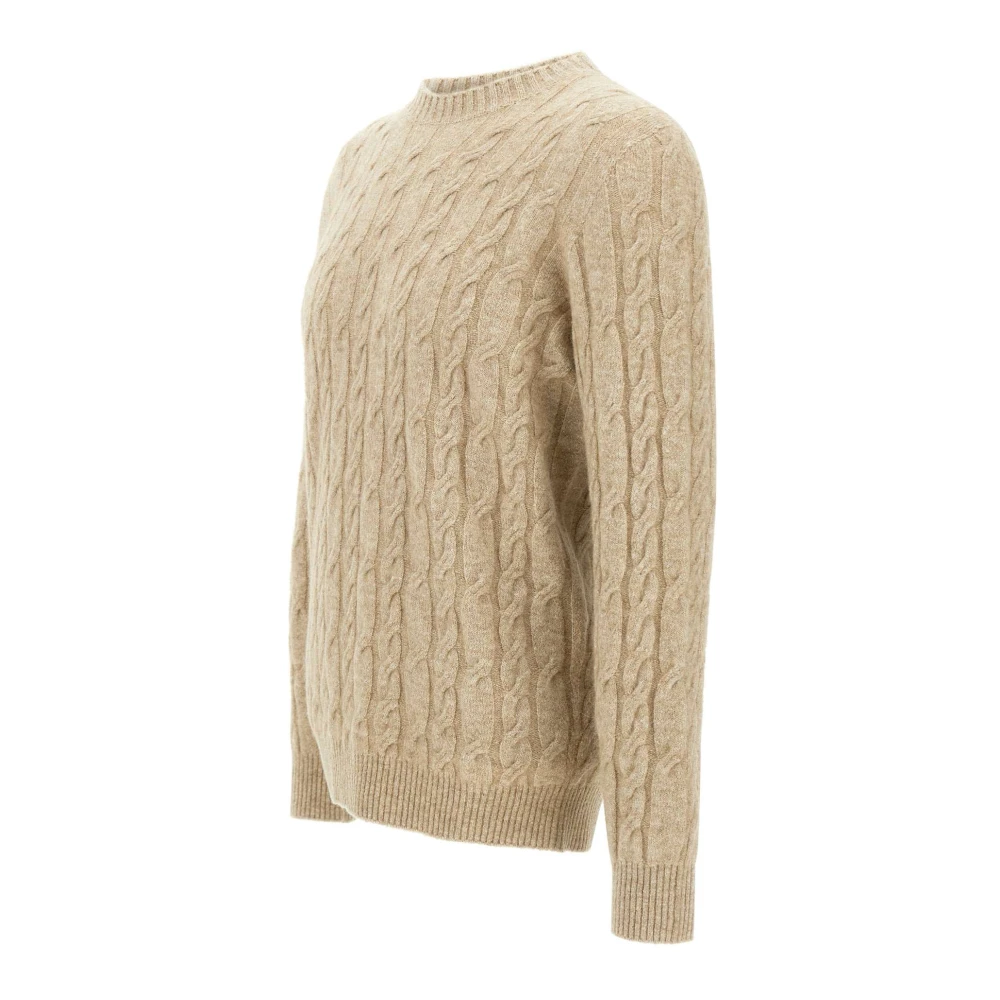 Kangra Kabelgebreide Ronde Hals Trui Beige Heren