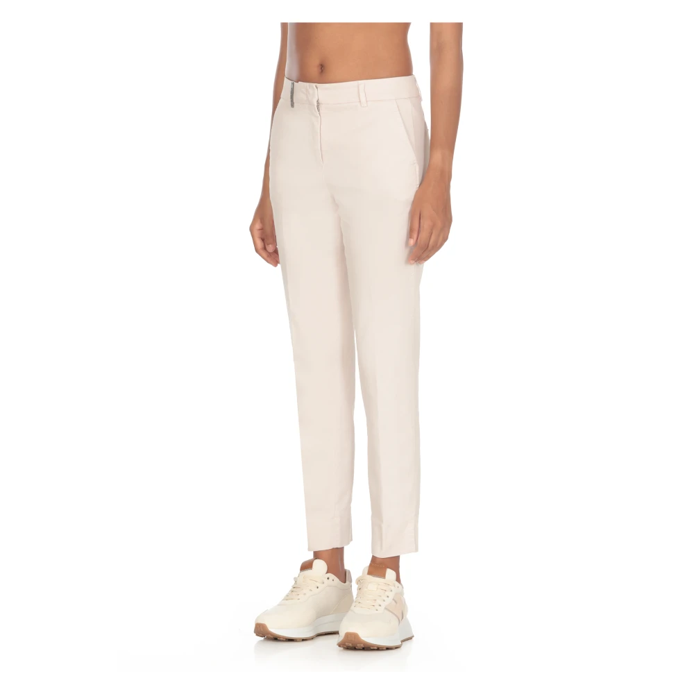 PESERICO Roze Katoenen Broek met Leren Detail Pink Dames