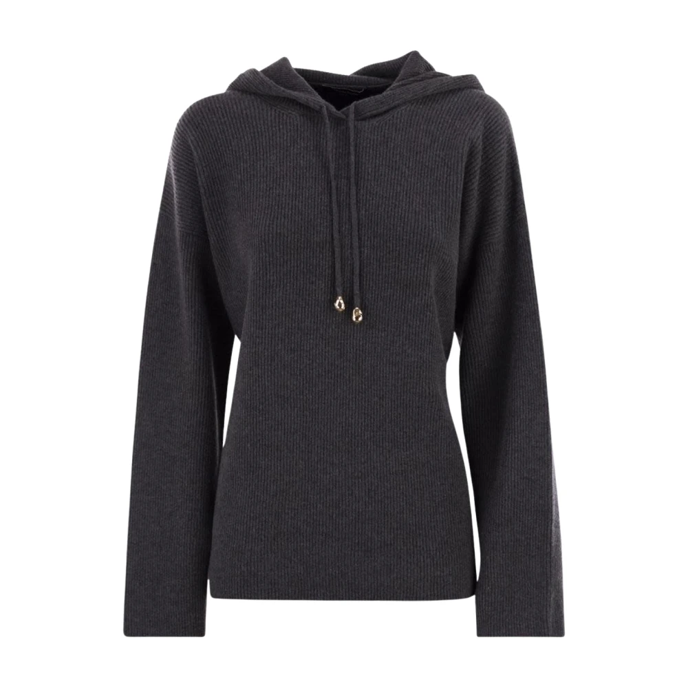 Fabiana Filippi Gray Hoodies, Female, L, Ribbed Knit Hoodie