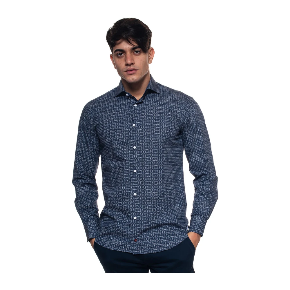 Càrrel Bloemen Franse Hals Casual Shirt Blue Heren