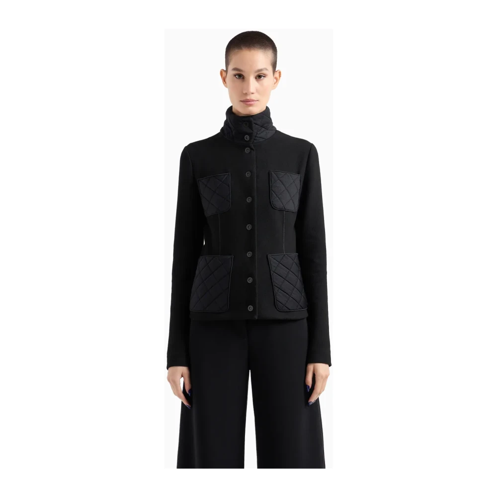 Giorgio Armani Matelassé Opstaande Kraag Jas Zwart Black Dames