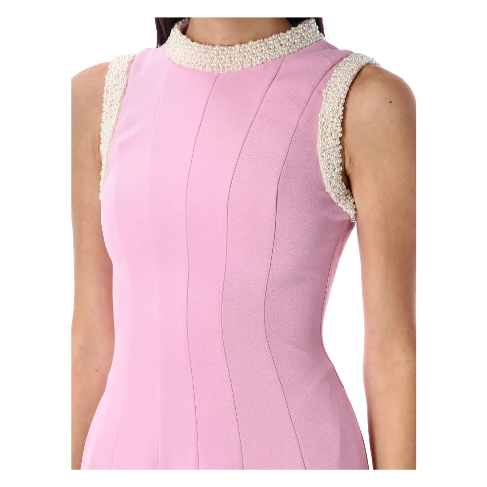 Self Portrait Roze Crepe Parel Trim Midi Jurk Pink Dames