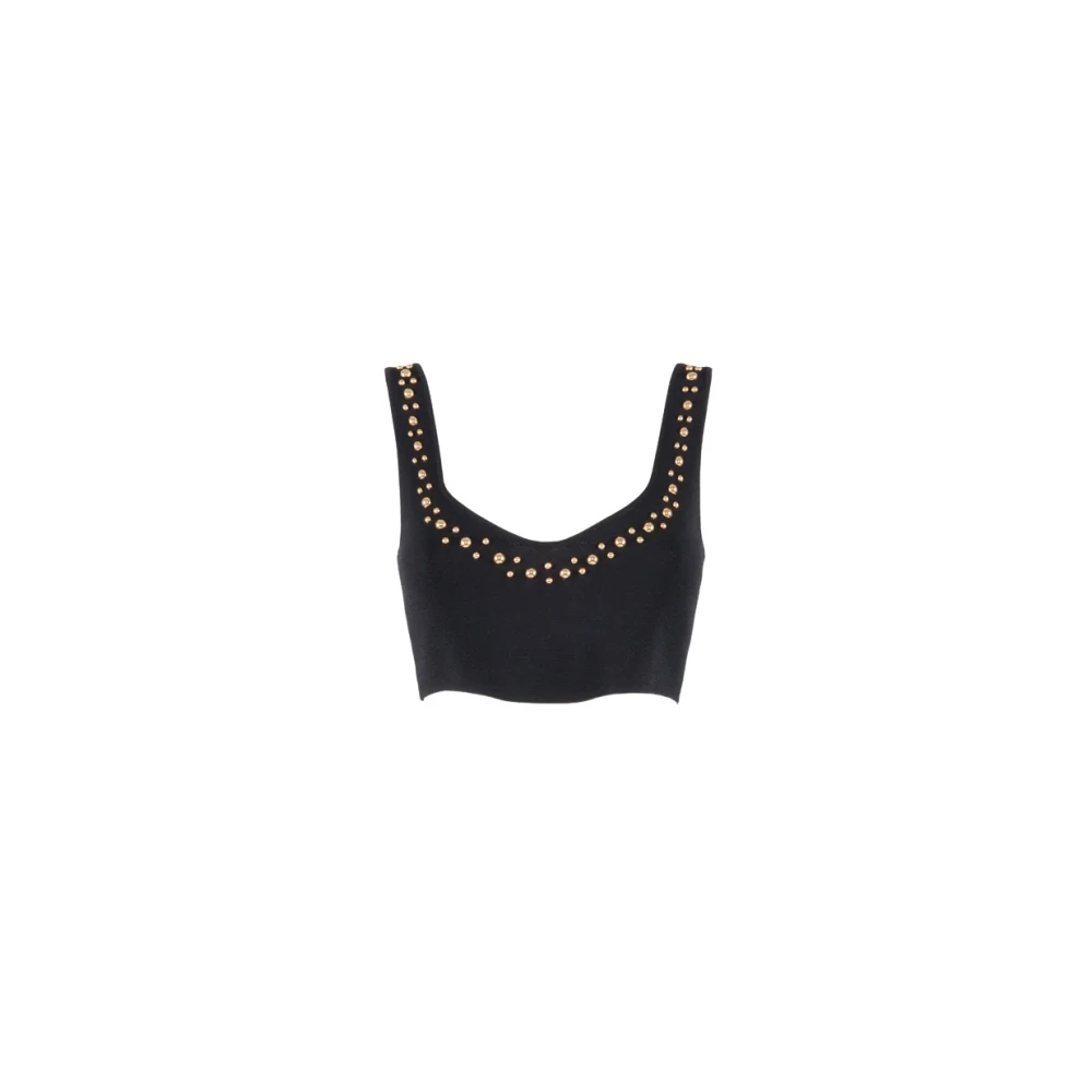 Nenette Zwart Top met Hartvormige Halslijn en Studs Black Dames